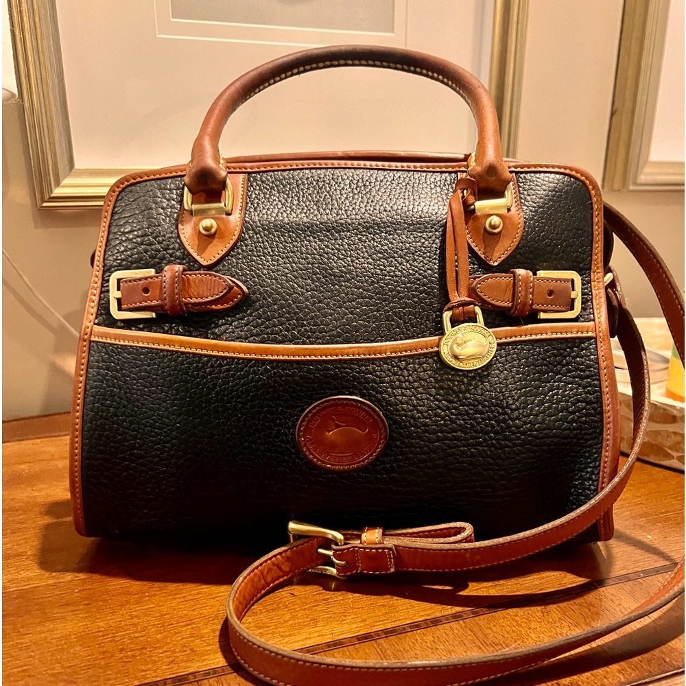 Vintage Dooney & Bourke Buckle Satchel Purse Black Pebbled Leather USA